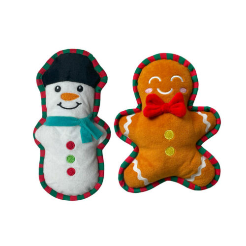 Happy Pet Squeaky Snowman & Gingerbread Dog Toy 2 Pack