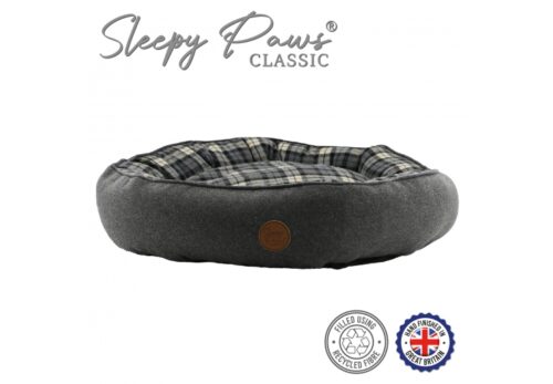 Ancol Black & Grey Tartan Donut Bed 70cm