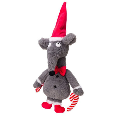House Of Paws Grey Plush Christmas Rat Dog Toy