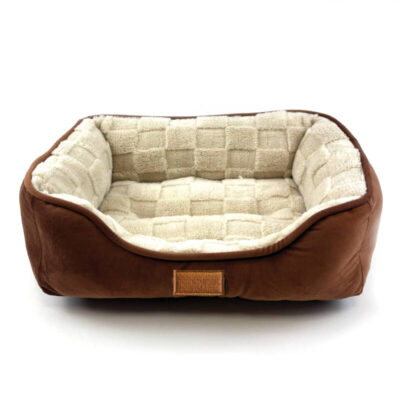Happy Pet Checkra Square Pet Bed - Latte