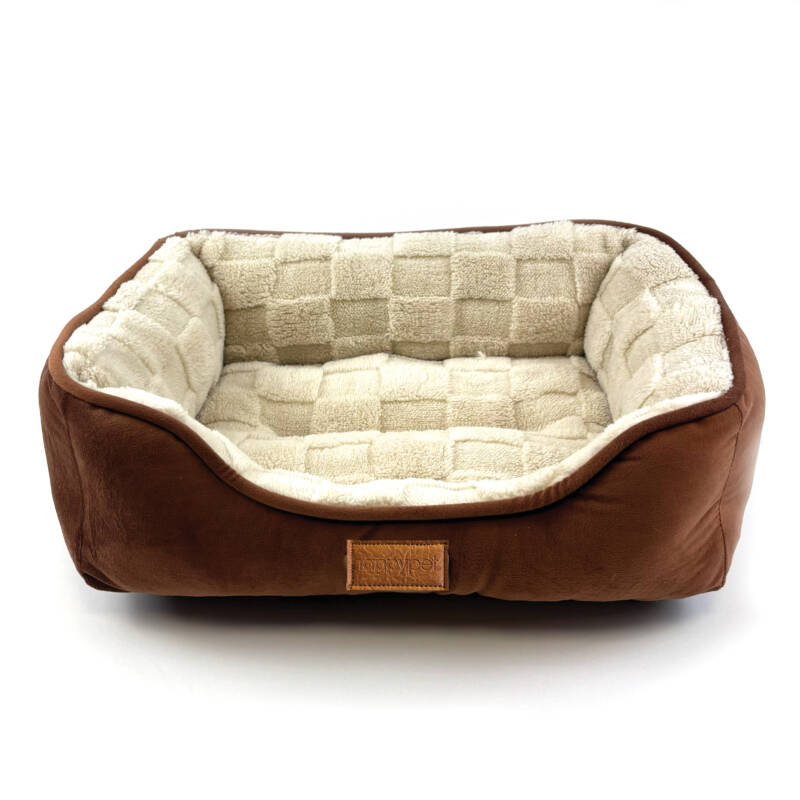 Happy Pet Checkra Square Pet Bed - Latte
