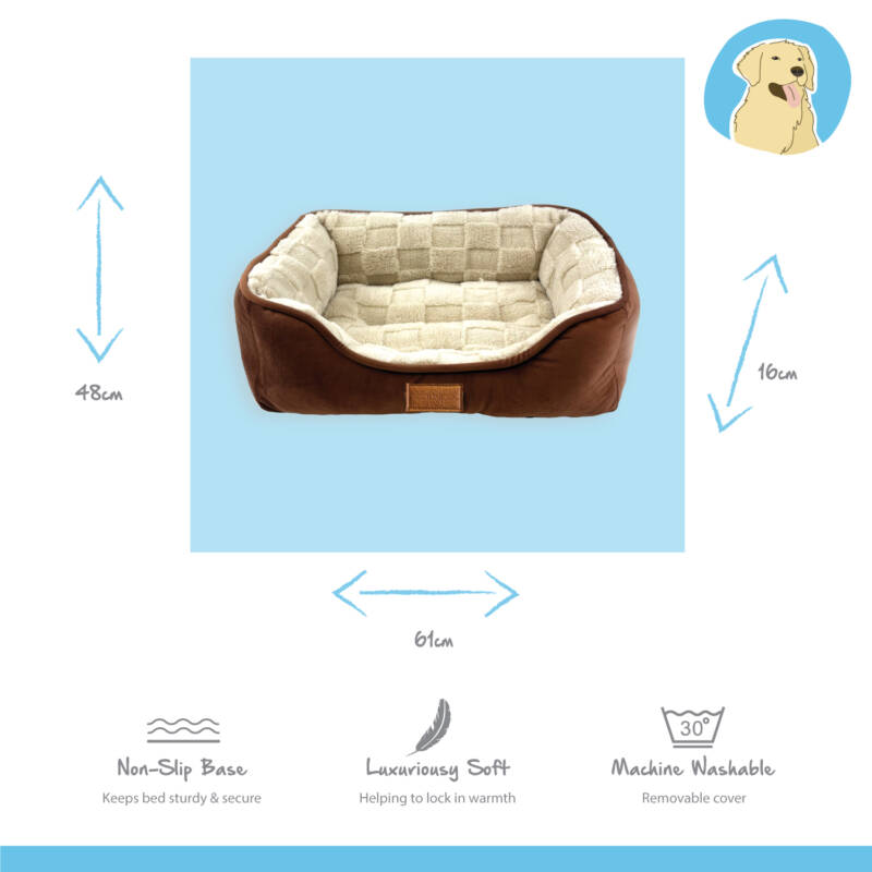 Happy Pet Checkra Square Pet Bed - Latte - Image 4