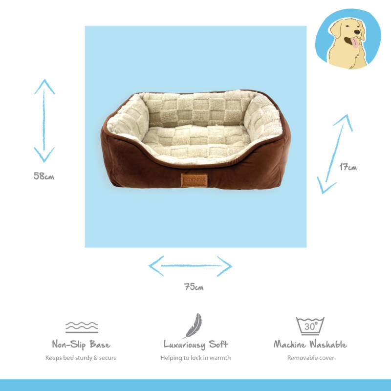 Happy Pet Checkra Square Pet Bed - Latte - Image 2