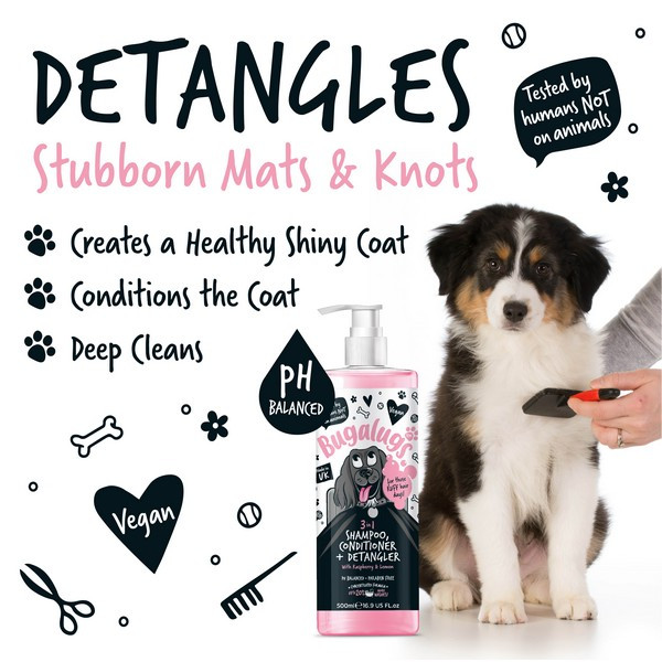 Bugalugs 3 in 1 Raspberry & Lemon Dog Shampoo, Conditioner & Detangler - Image 4